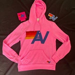 Aviator Nation logo Pullover Hoodie Neon Pink Small